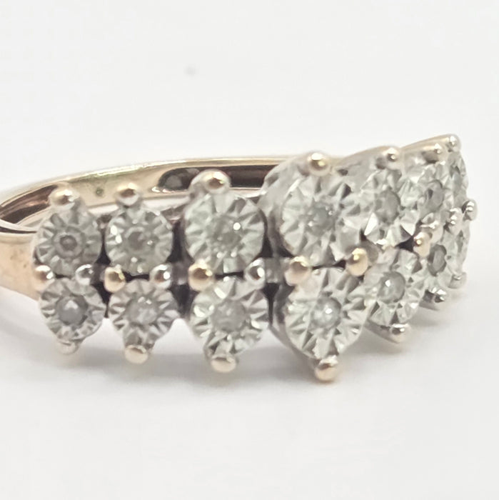 Vintage: 9ct Yellow Gold Twin Row Diamond Ring