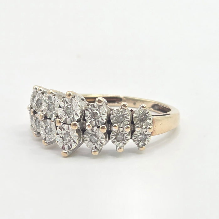 Vintage: 9ct Yellow Gold Twin Row Diamond Ring