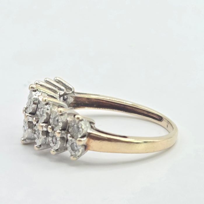 Vintage: 9ct Yellow Gold Twin Row Diamond Ring