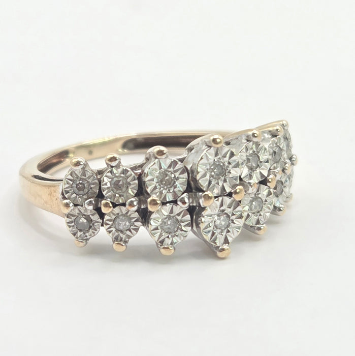 Vintage: 9ct Yellow Gold Twin Row Diamond Ring