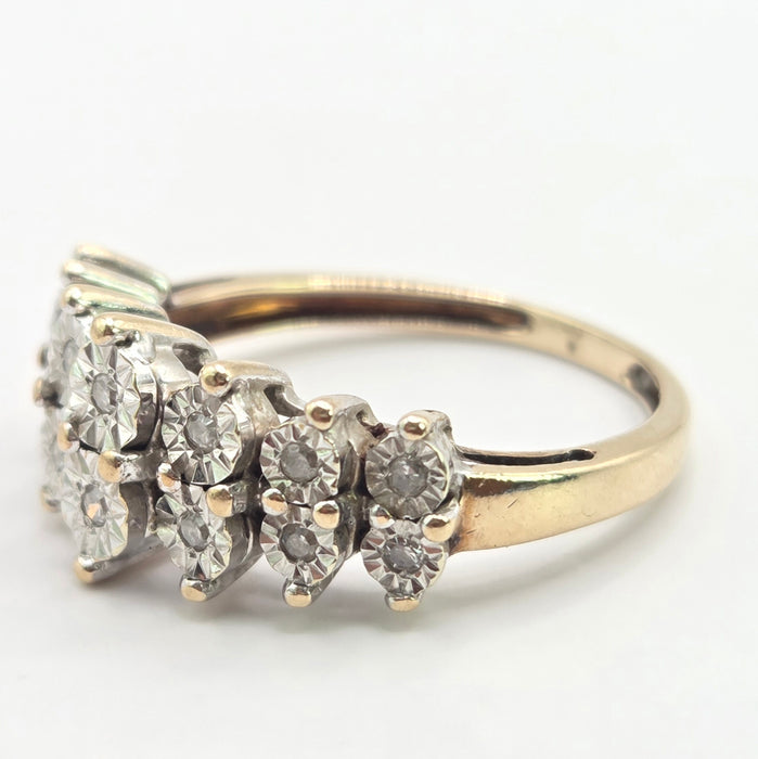 Vintage: 9ct Yellow Gold Twin Row Diamond Ring