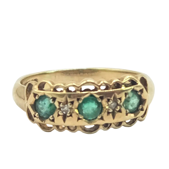 Vintage: 9ct Yellow Gold Emerald & Diamond Ring — From 1994