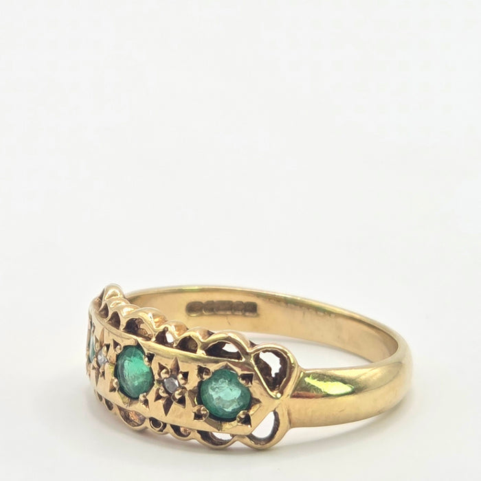 Vintage: 9ct Yellow Gold Emerald & Diamond Ring — From 1994