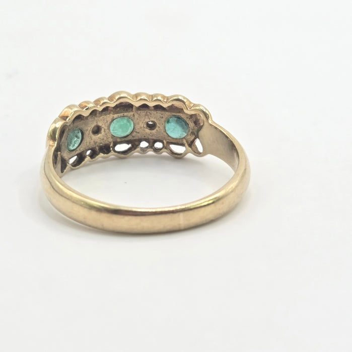 Vintage: 9ct Yellow Gold Emerald & Diamond Ring — From 1994