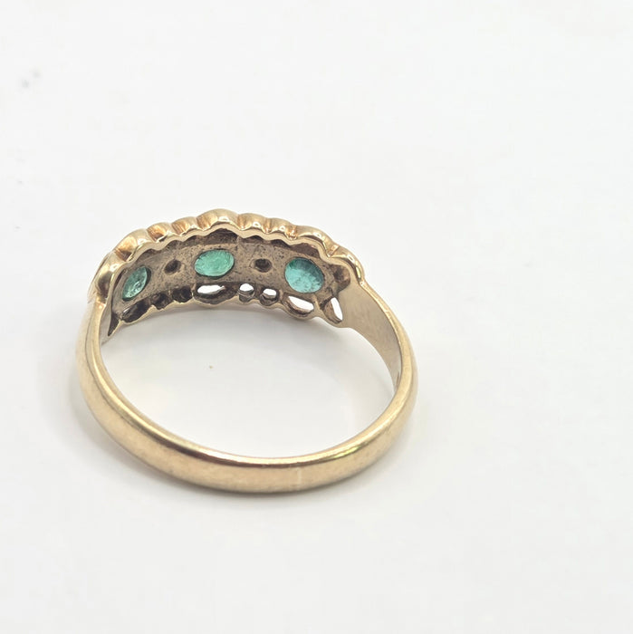 Vintage: 9ct Yellow Gold Emerald & Diamond Ring — From 1994