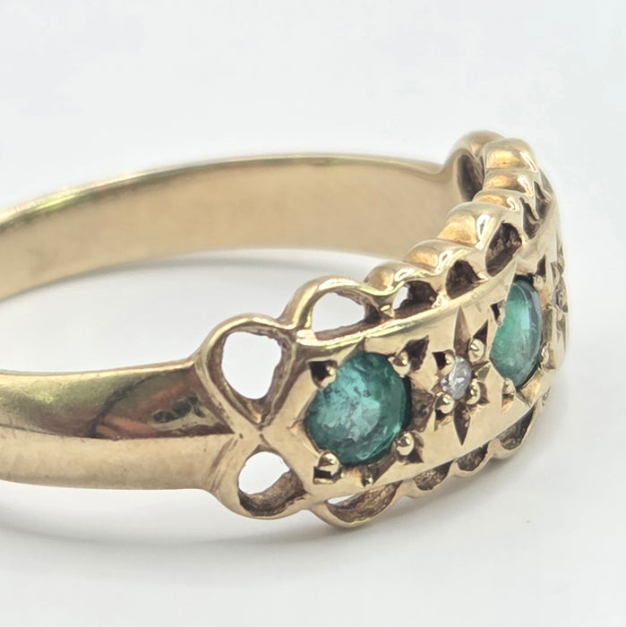 Vintage: 9ct Yellow Gold Emerald & Diamond Ring — From 1994