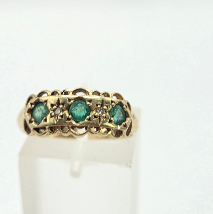 Vintage: 9ct Yellow Gold Emerald & Diamond Ring — From 1994