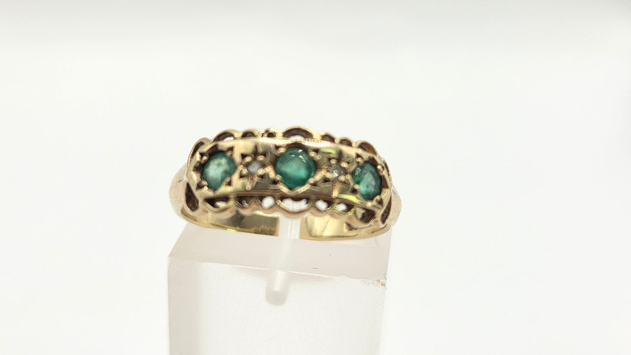 Vintage: 9ct Yellow Gold Emerald & Diamond Ring — From 1994