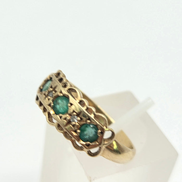 Vintage: 9ct Yellow Gold Emerald & Diamond Ring — From 1994
