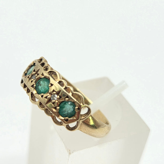 Vintage: 9ct Yellow Gold Emerald & Diamond Ring — From 1994