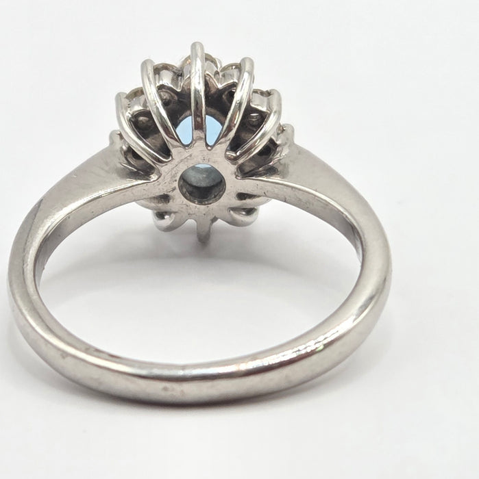 Vintage: 18ct White Gold Aquamarine & Diamond Oval Cluster Ring — From 1977