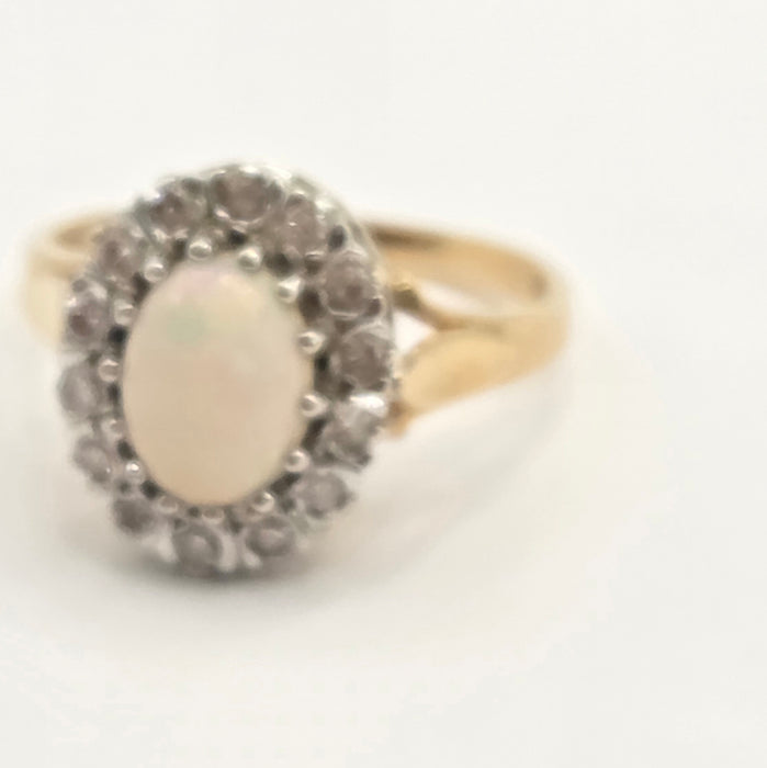 Vintage: 9ct Yellow Gold Opal & Diamond Oval Cluster Ring — From 1986