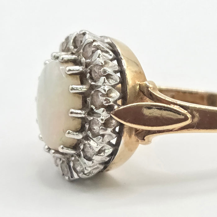 Vintage: 9ct Yellow Gold Opal & Diamond Oval Cluster Ring — From 1986