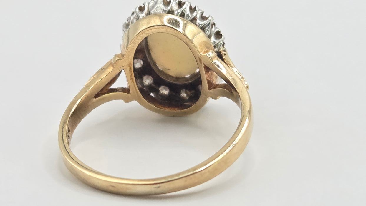 Vintage: 9ct Yellow Gold Opal & Diamond Oval Cluster Ring — From 1986