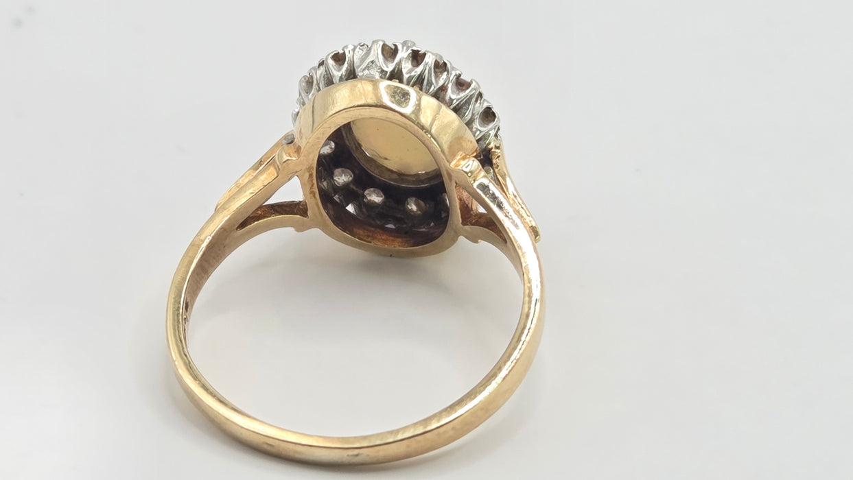 Vintage: 9ct Yellow Gold Opal & Diamond Oval Cluster Ring — From 1986