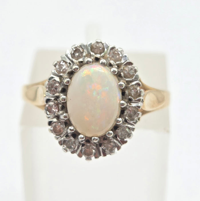 Vintage: 9ct Yellow Gold Opal & Diamond Oval Cluster Ring — From 1986