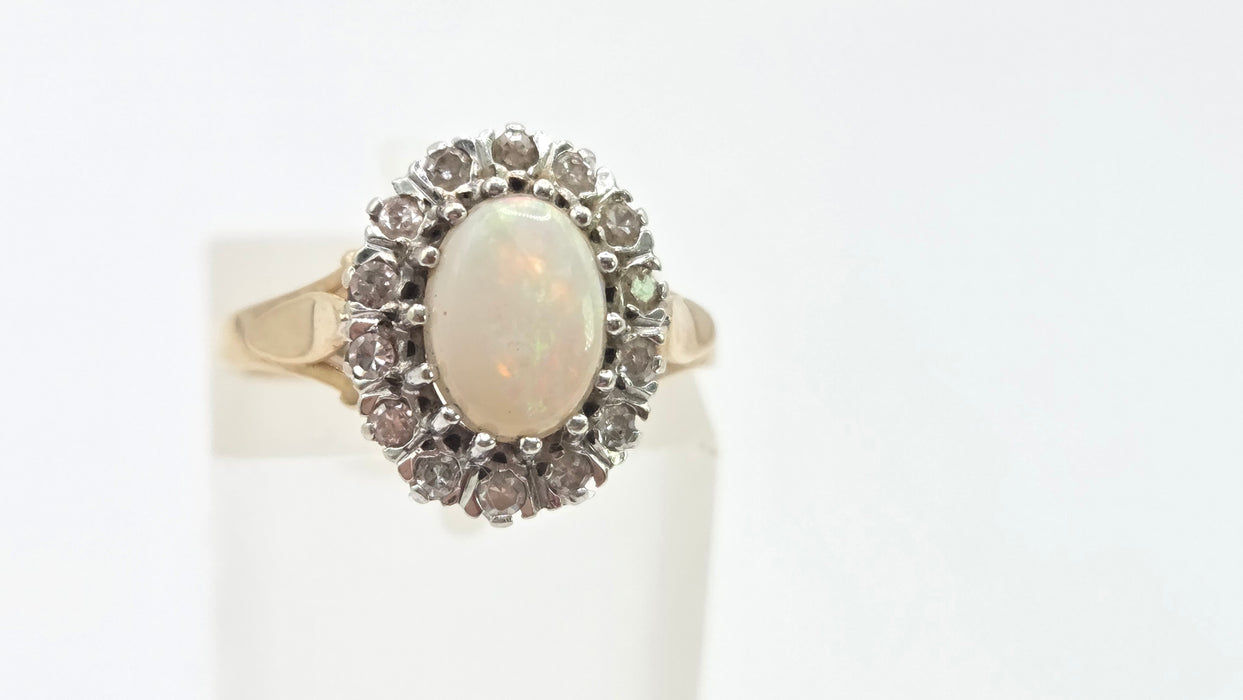 Vintage: 9ct Yellow Gold Opal & Diamond Oval Cluster Ring — From 1986