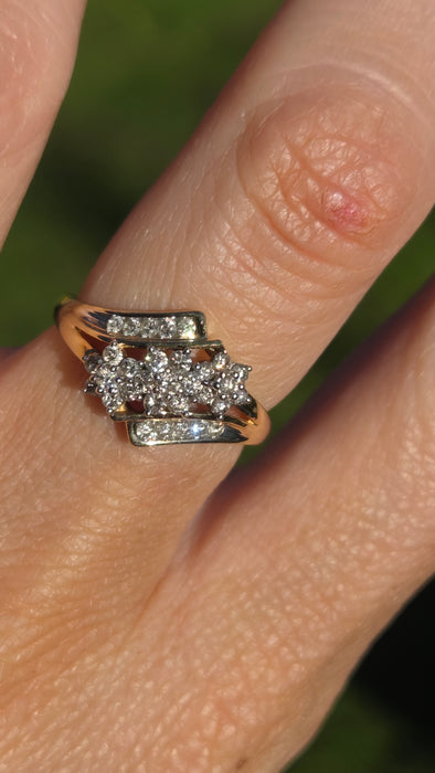 3383 Vintage: 9ct Yellow Gold Diamond Crossover Ring — 0.50ct