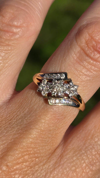 3383 Vintage: 9ct Yellow Gold Diamond Crossover Ring — 0.50ct