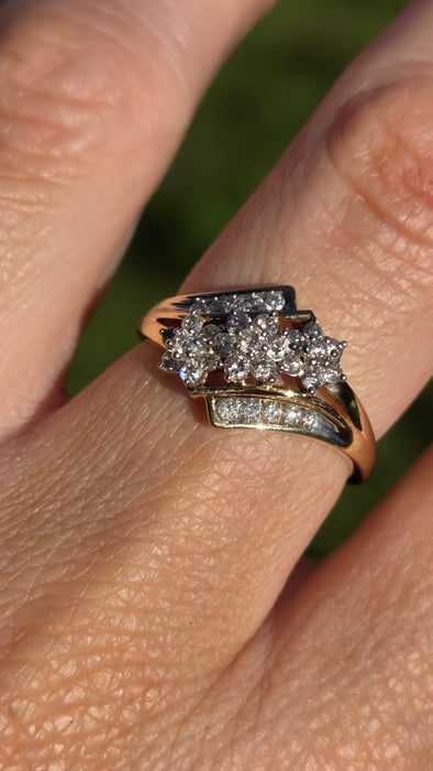 3383 Vintage: 9ct Yellow Gold Diamond Crossover Ring — 0.50ct