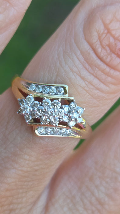 3383 Vintage: 9ct Yellow Gold Diamond Crossover Ring — 0.50ct
