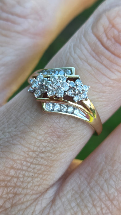 3383 Vintage: 9ct Yellow Gold Diamond Crossover Ring — 0.50ct