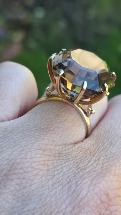 3070 Vintage: 9ct Yellow Gold Smoky Quartz Solitaire Ring — From 1970
