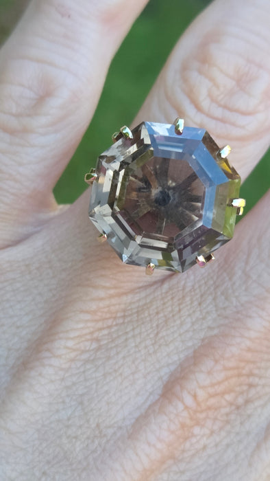 3070 Vintage: 9ct Yellow Gold Smoky Quartz Solitaire Ring — From 1970