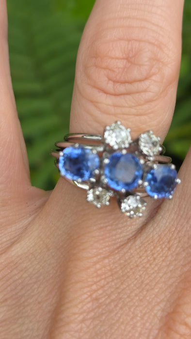 Vintage: 18ct White Gold Sapphire & Diamond Cocktail Ring — 2.90ct & 0.74ct