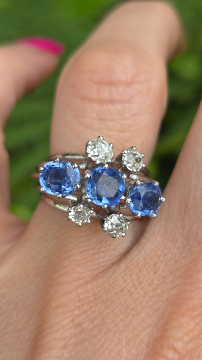 Vintage: 18ct White Gold Sapphire & Diamond Cocktail Ring — 2.90ct & 0.74ct