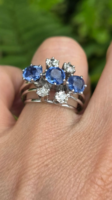 Vintage: 18ct White Gold Sapphire & Diamond Cocktail Ring — 2.90ct & 0.74ct
