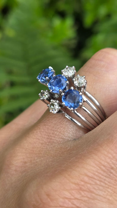 Vintage: 18ct White Gold Sapphire & Diamond Cocktail Ring — 2.90ct & 0.74ct