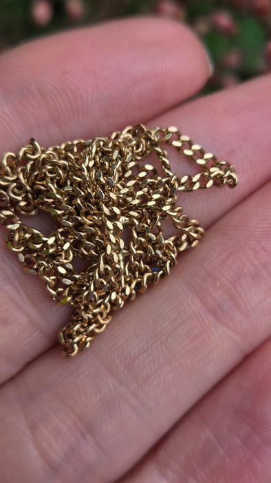 Vintage: 9ct Yellow Gold Sapphire & Diamond Flattened Curb Chain Necklace