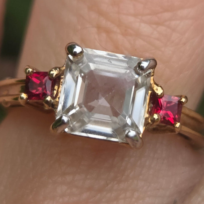 Vintage: 9ct Gold Glacier White Zircon & Tequila Sapphire Dress Ring