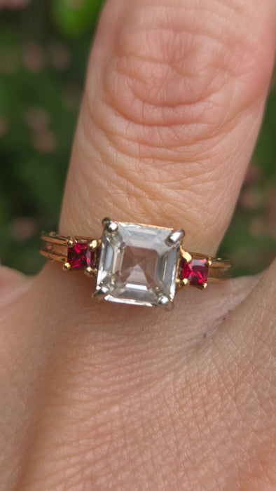 Vintage: 9ct Gold Glacier White Zircon & Tequila Sapphire Dress Ring