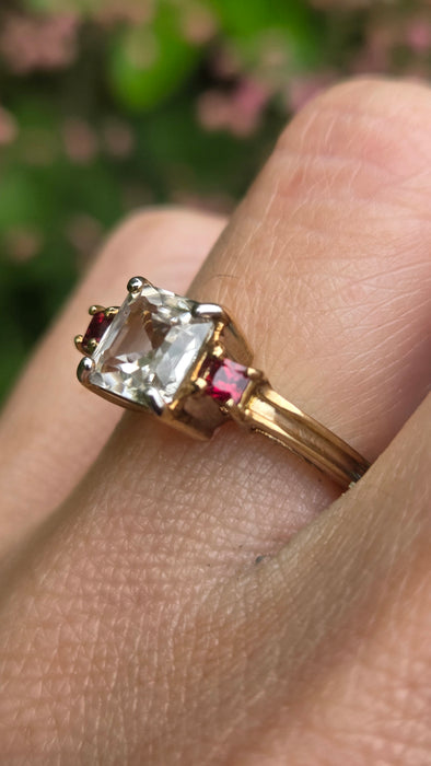 Vintage: 9ct Gold Glacier White Zircon & Tequila Sapphire Dress Ring