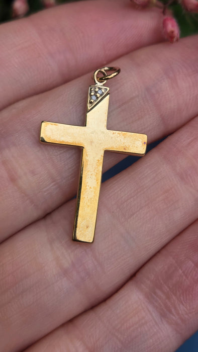 Vintage: 9ct Yellow Gold Natural Diamond Cross Pendant