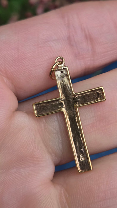 Vintage: 9ct Yellow Gold Natural Diamond Cross Pendant
