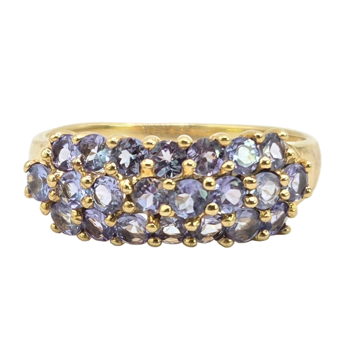 Vintage: 9ct Yellow Gold Triple Row Tanzanite Ring