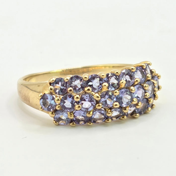 Vintage: 9ct Yellow Gold Triple Row Tanzanite Ring