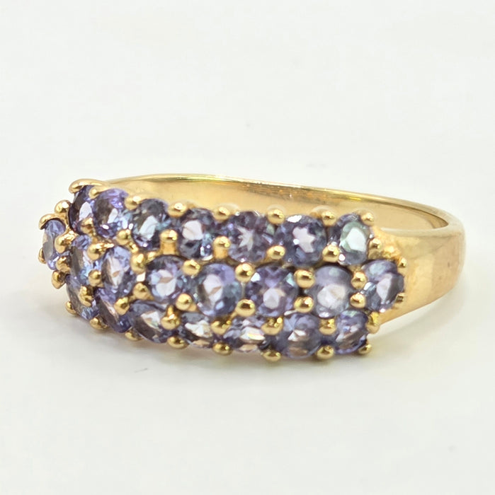 Vintage: 9ct Yellow Gold Triple Row Tanzanite Ring