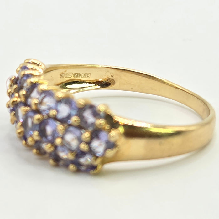 Vintage: 9ct Yellow Gold Triple Row Tanzanite Ring