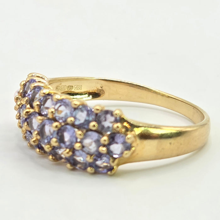 Vintage: 9ct Yellow Gold Triple Row Tanzanite Ring
