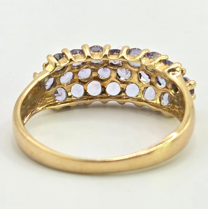 Vintage: 9ct Yellow Gold Triple Row Tanzanite Ring