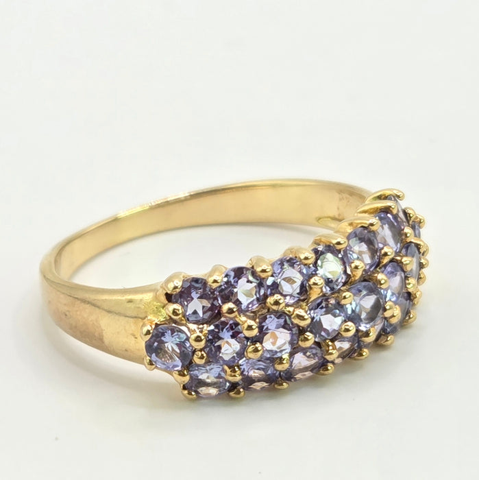 Vintage: 9ct Yellow Gold Triple Row Tanzanite Ring