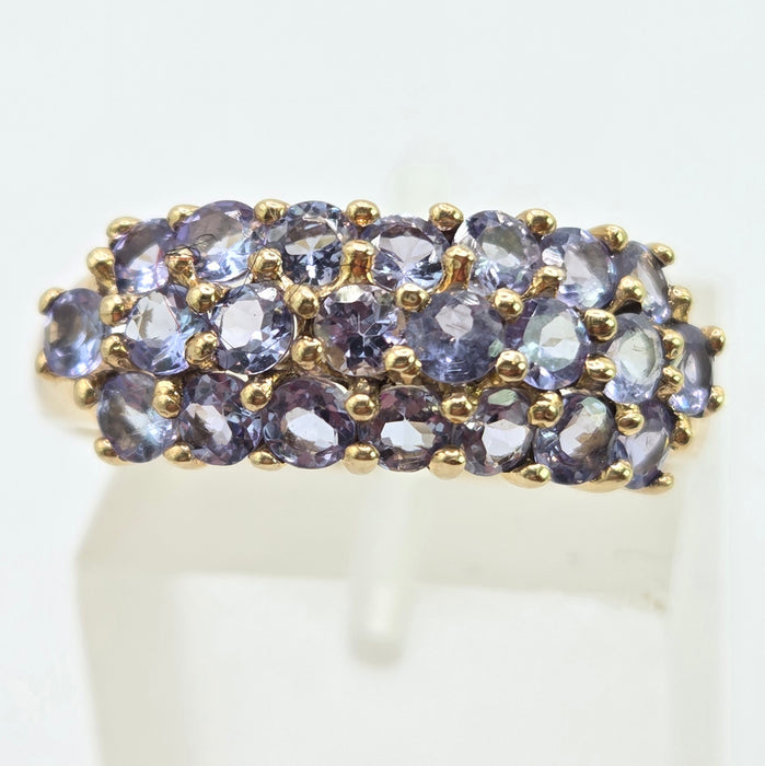 Vintage: 9ct Yellow Gold Triple Row Tanzanite Ring