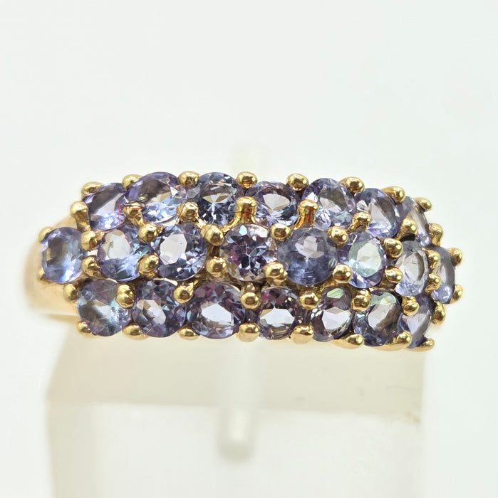 Vintage: 9ct Yellow Gold Triple Row Tanzanite Ring