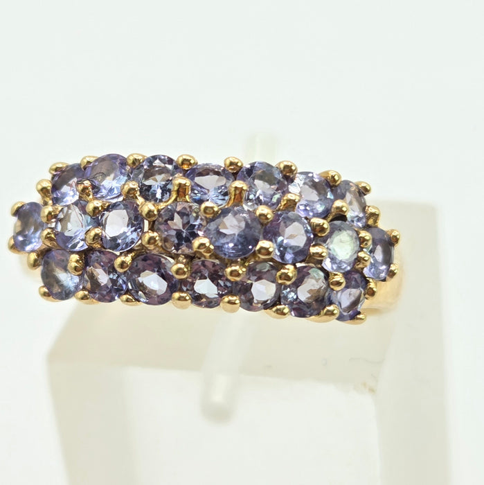 Vintage: 9ct Yellow Gold Triple Row Tanzanite Ring