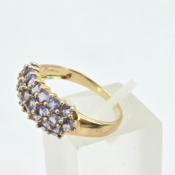 Vintage: 9ct Yellow Gold Triple Row Tanzanite Ring