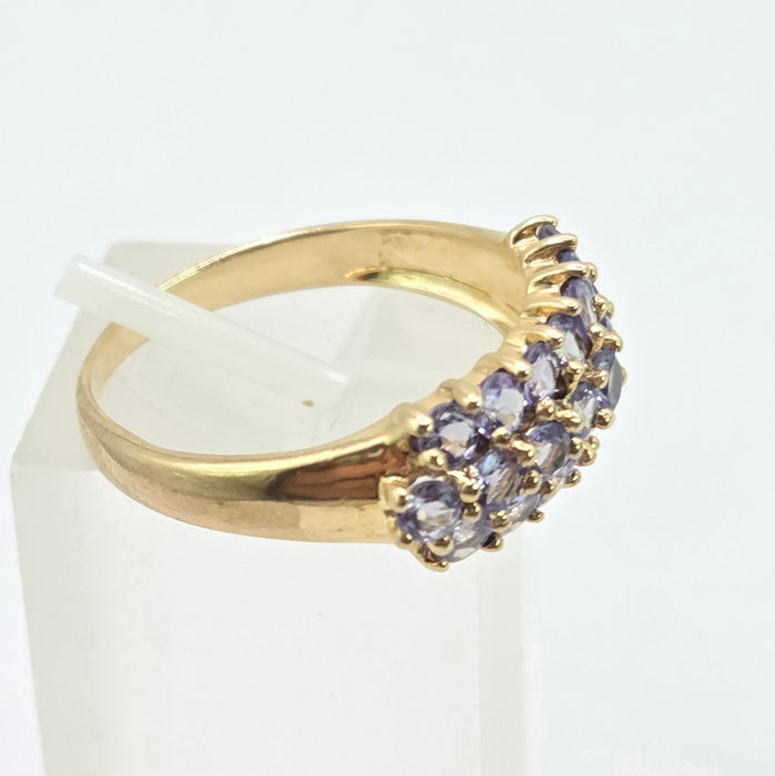 Vintage: 9ct Yellow Gold Triple Row Tanzanite Ring